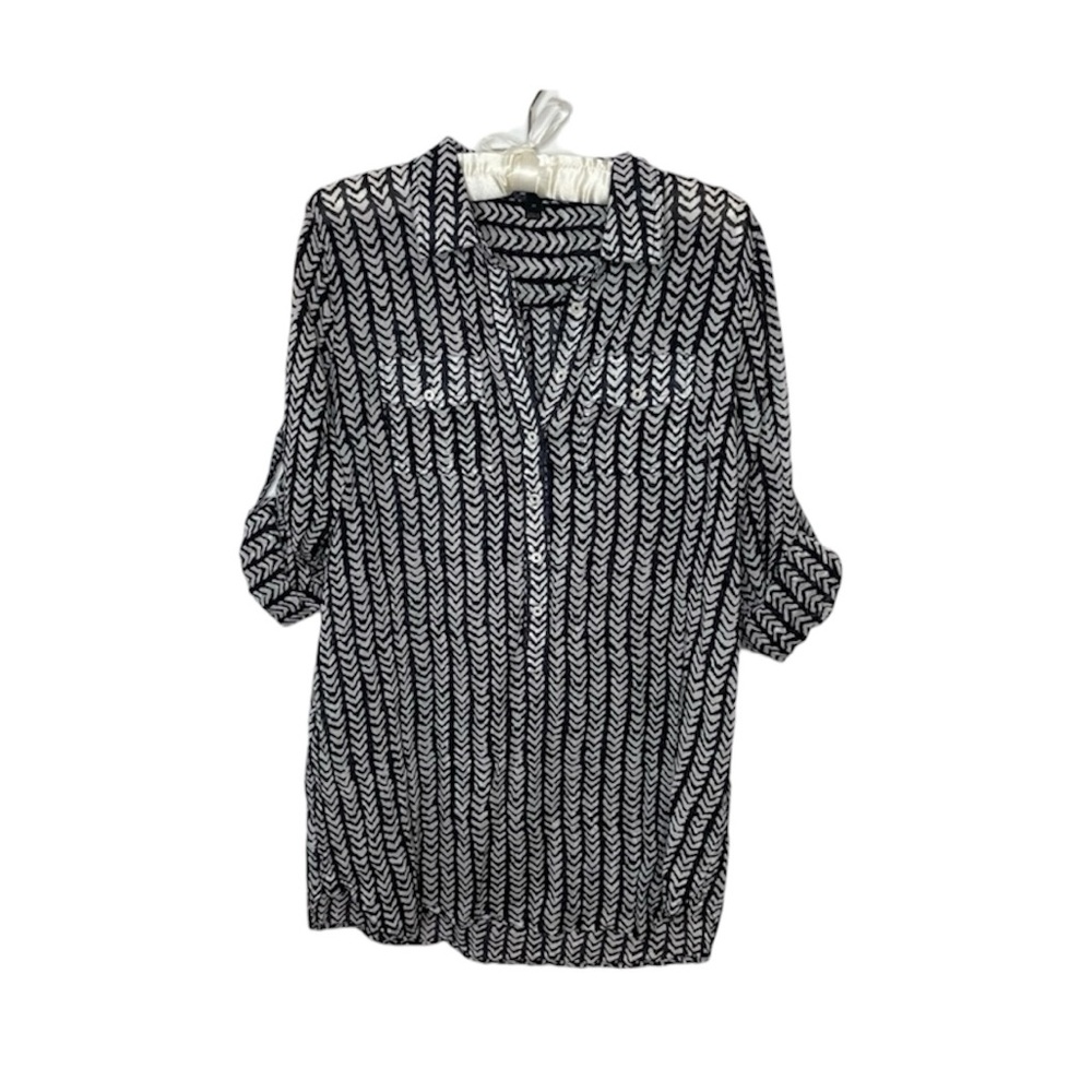 J. Crew Navy Blue and White Chevron Button Down Shirt.